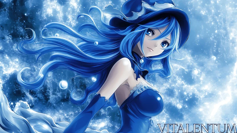 Ocean-eyed sorceress rides a swirling storm of liquid light