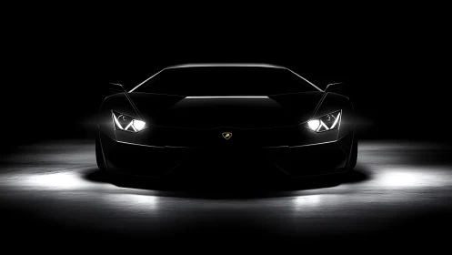 Midnight supercar poised in dramatic shadowed glow.