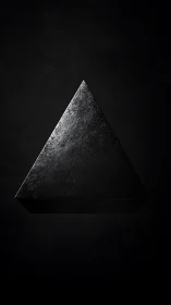 Dark textured triangular prism on uniform black background.