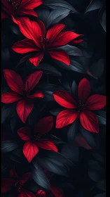 Red Flowers Against Black: Dramatic Botanical Study.