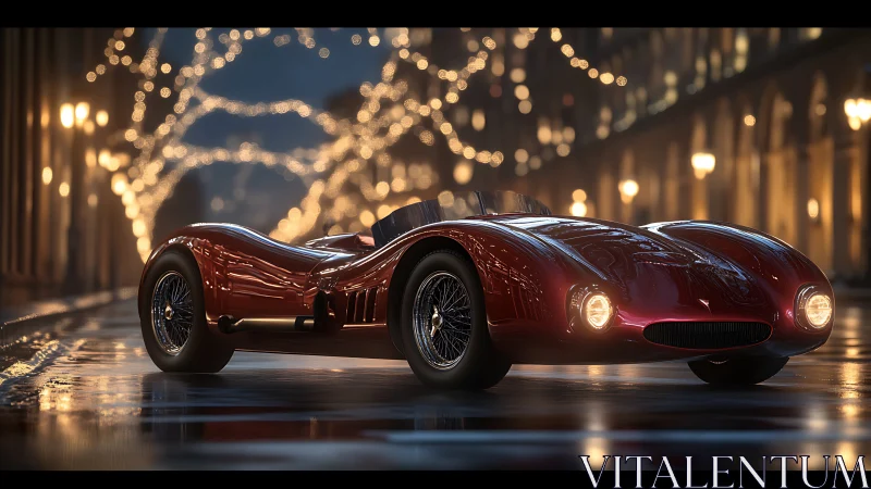 Streamlined vintage roadster rendered with high-gloss reflections