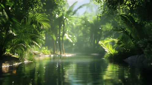 Lush tropical river winding through dense green jungle.