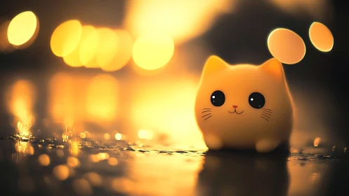 Luminescent Cat Character with Bokeh Ambient Lighting