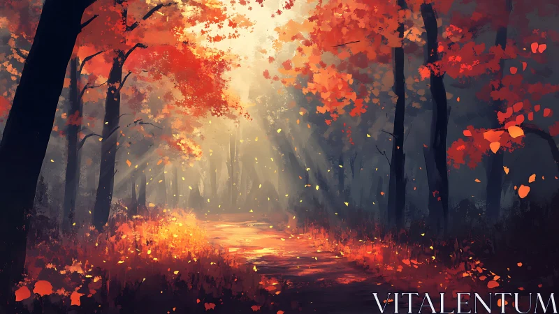 Autumnal Forest Canopy with Radiating Volumetric Illumination