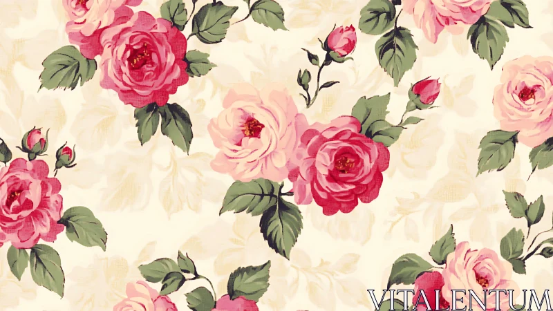 Vintage rose pattern with soft cream floral ground.