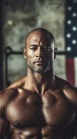High contrast portrait of muscular male torso with dramatic rim lighting