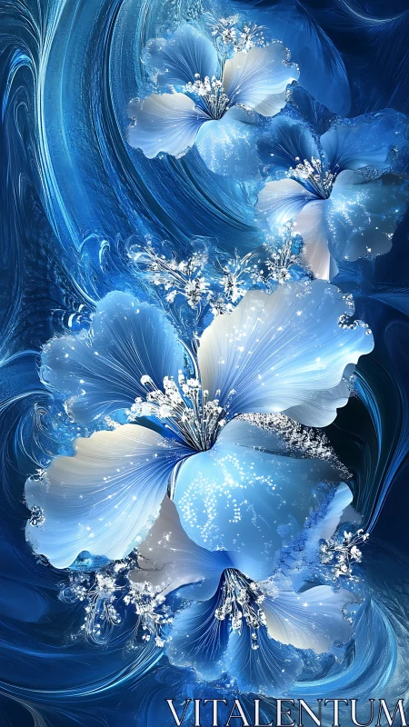 Glacial blossom currents swirl through luminous sapphire dream.