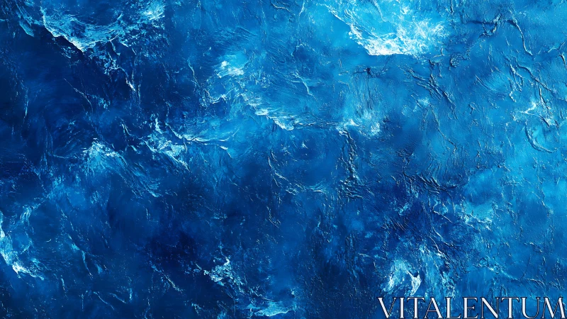 Textured blue abstract painting with deep ocean tones.