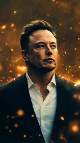 Cinematic male portrait with ember field depth-of-focus glow.