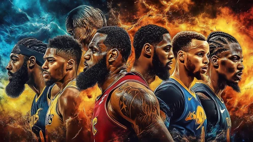 Intense basketball rivalry lineup divides fire and ice background