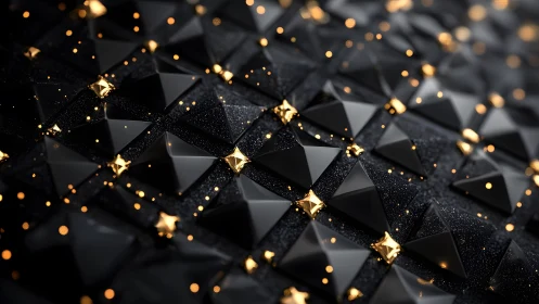 Luxurious Black and Gold Geometric Pattern with Glittering Accents.