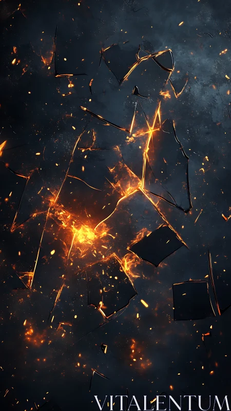 Explosive Energy Burst with Fractured Geometric Forms and Incandescent Light Trails