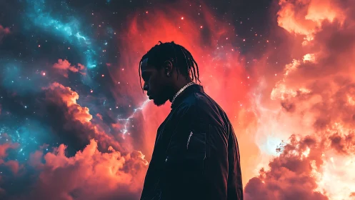 Nebula-lit silhouette captures a reflective moment in space