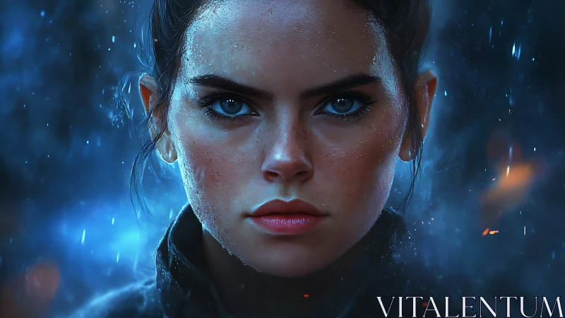 Digital portrait shows wet-faced woman in blue-lit close-up