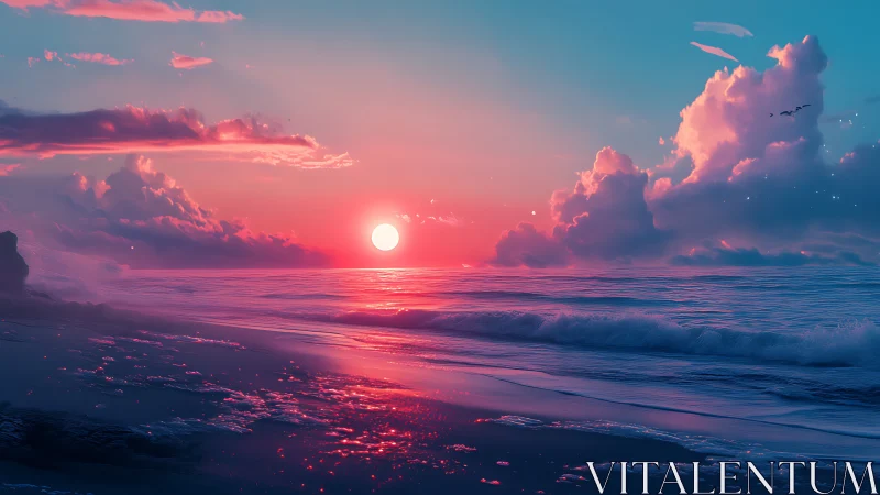 Dreamlit cotton-candy sunset washing over quiet waves.