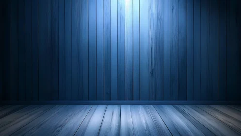 Blue wooden interior with spotlight on vertical plank wall