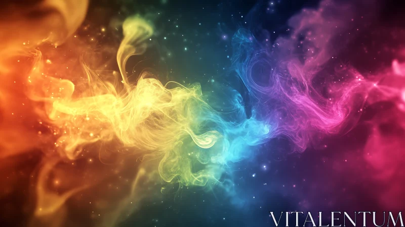 Digital painting of prismatic nebula clouds in dynamic flow.