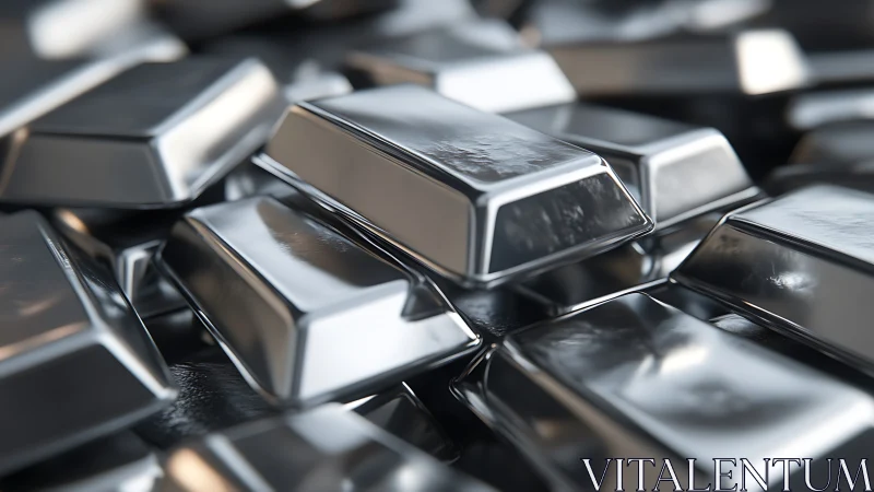 Polished silver bullion bars rendered with macro depth of field