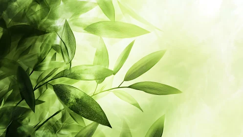 Green foliage illustration on soft abstract light background.