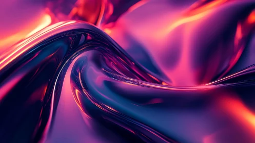 Curved reflective surface shows smooth magenta and cyan gradients