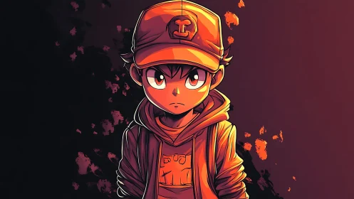 Youth in hooded jacket and cap is rendered in warm lighting