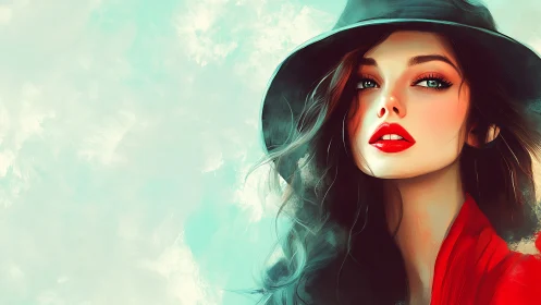 Digital portrait shows stylish woman in red coat and hat