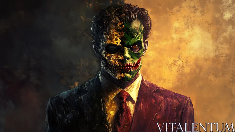 Dual-faced villain stands between chaos and calm light