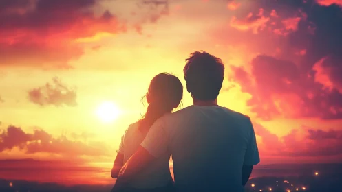 Romance Blooms Where Golden Sunsets Meet Silhouetted Hearts