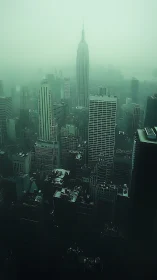 Dense high-rise skyline recedes into uniform atmospheric haze