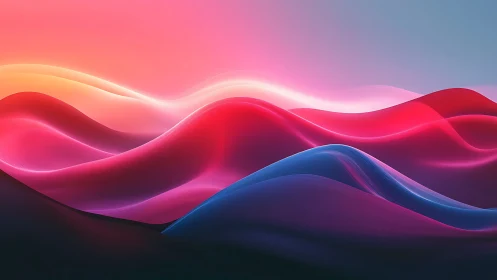 Luminous neon waveforms curve across abstract digital landscape