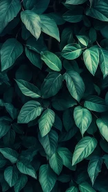 Dense green foliage fills frame in vertical close-up photo