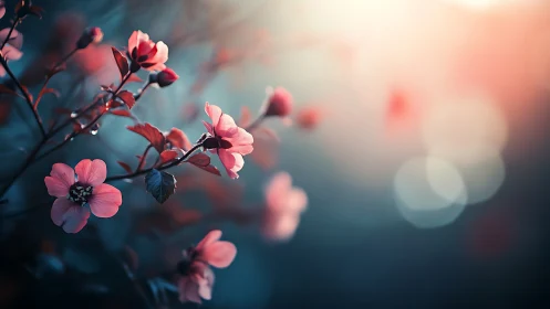 Blush-touched petals suspended in twilight reverie.