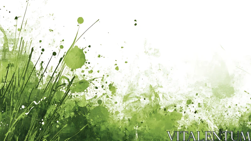 Green watercolor grass splashes create fresh organic motion.