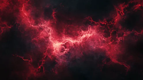 Electric red nebula crackles across a deep cosmic night