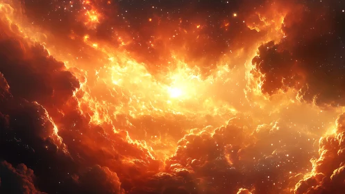 Luminous stellar nebula with dense orange ionized clouds.