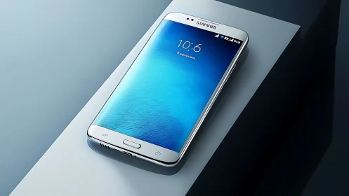 Samsung Galaxy smartphone display renders with blue gradient lock screen interface