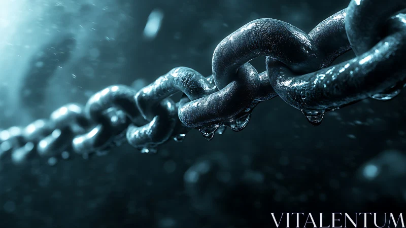Macro underwater steel chain with specular highlights rendered.