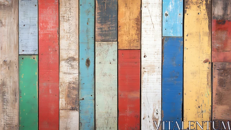 Weathered rainbow wood planks in a cozy rustic stripe pattern.