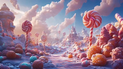 Candy Kingdom: Architectural Fantasy with Lollipop Trees.