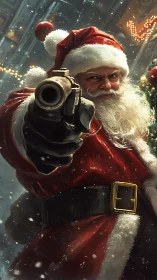 Militarized Santa portrait with dramatic frontal weapon focus.