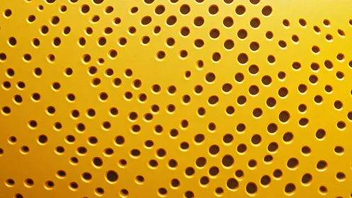 Yellow perforated metal surface with dense circular holes.