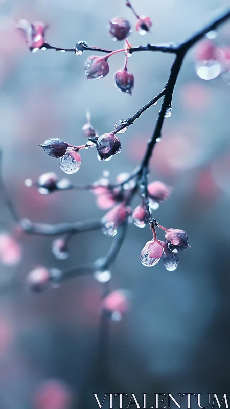 Dewdrop jewels cradle dawn light on blushing winter buds