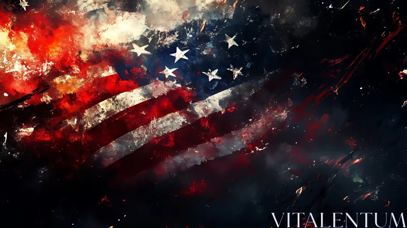 American flag rendered with explosive fire and smoke effects