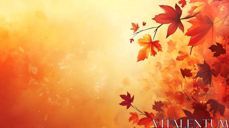 Autumn maple leaves on warm orange and yellow background.