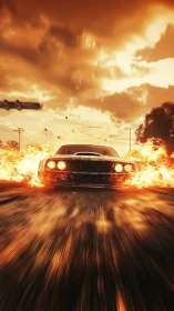 Powerful Muscle Car Blazes Through Flames and Highway