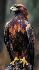 Raptor morphology study of perched golden eagle in detail.
