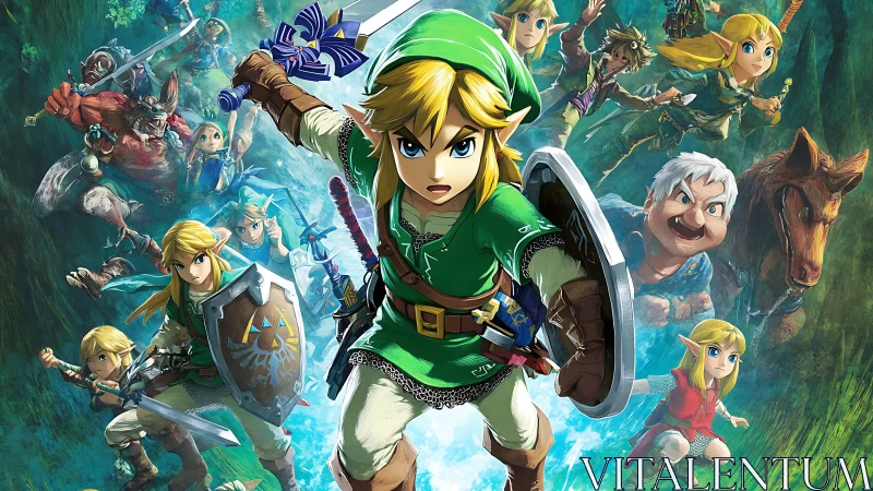 Heroic elf warrior ensemble in dynamic digital battle tableau.