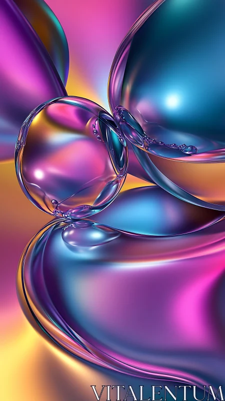 Liquid chrome spheres in neon gradient reflection study.