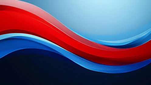 Curved red and blue glossy ribbons cross on light gradient