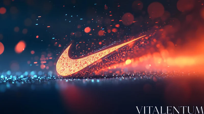Glowing Nike Swoosh Logo in Futuristic Digital Art Style.